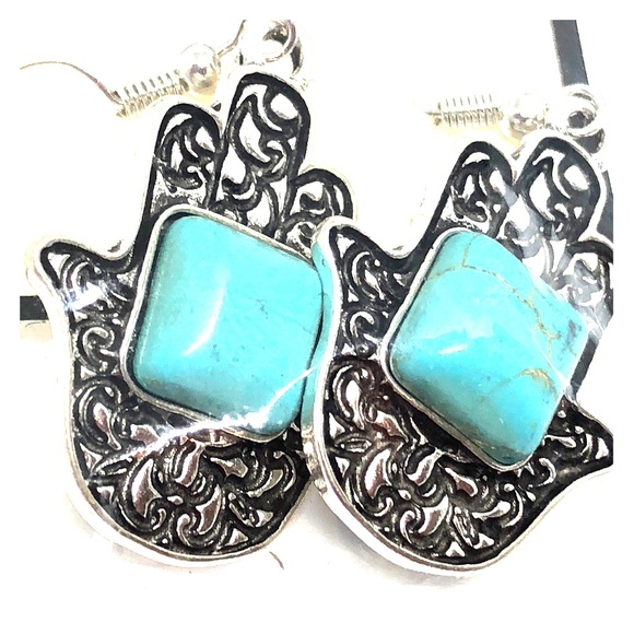 boutique Jewelry - ANTIQUE HAMSA HAND TURQUOISE BOHO dangle earrings